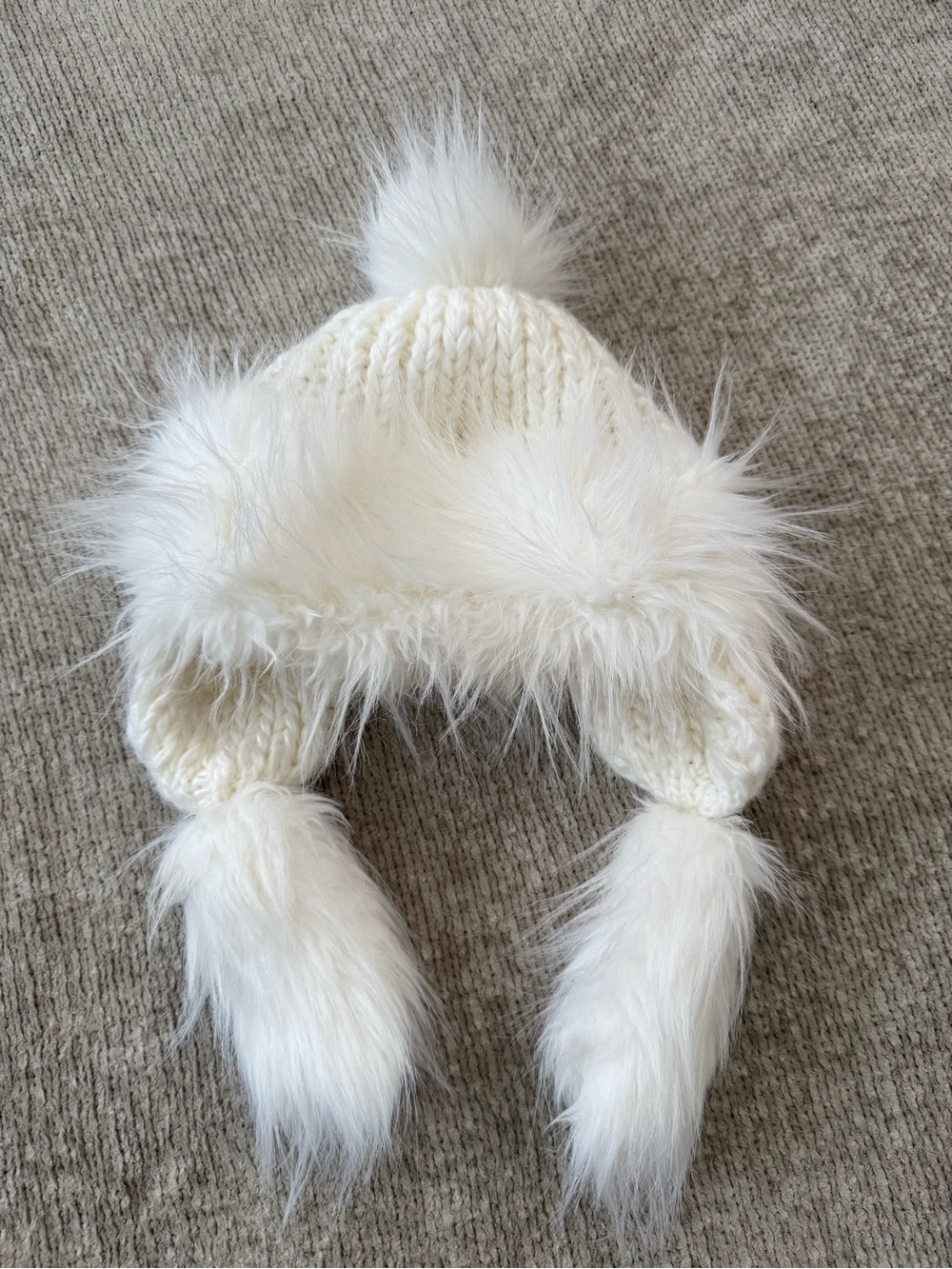 Starling Hats White Wool Blend Faux Fur Pom Pom Trapper Hat One Size